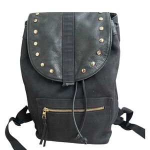 Fiocci Black‎ Made In Italy Backpack  Pockets Leather & Canvas Adjustable Straps